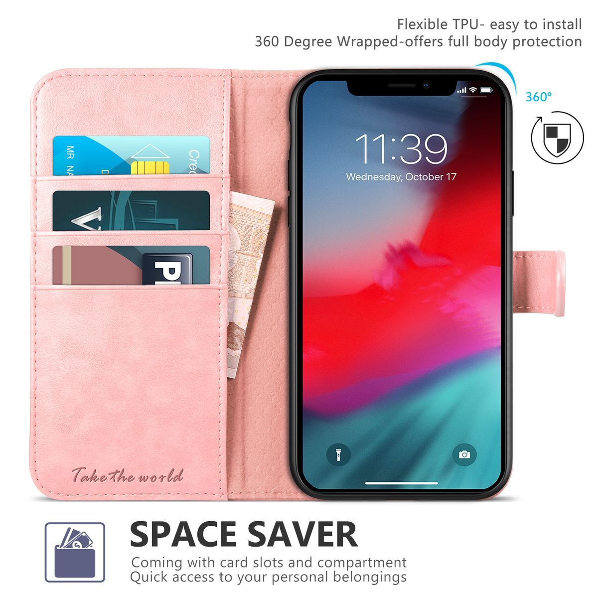 TUCCH iPhone Xs Max Wallet Case - iPhone 10s Max Leather Case Cover - Pink