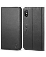 SHIELDON iPhone X Genuine Leather Wallet Flip Cover, iPhone 10 Case with Magnetic Closure, Kickstand Function