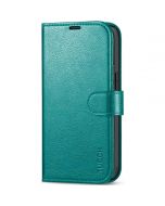 TUCCH iPhone 13 Wallet Case, iPhone 13 PU Leather Case, Folio Flip Cover with RFID Blocking, Credit Card Slots, Magnetic Clasp Closure - Full Grain Cyan