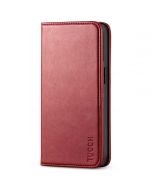 TUCCH iPhone 13 Wallet Case, iPhone 13 PU Leather Case, Flip Cover with Stand, Credit Card Slots, Magnetic Closure - Dark Red