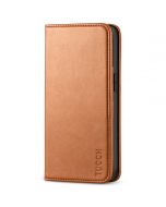 TUCCH iPhone 13 Wallet Case, iPhone 13 PU Leather Case, Flip Cover with Stand, Credit Card Slots, Magnetic Closure - Light Brown