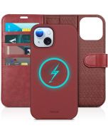 TUCCH iPhone 15 Magnetic Detachable Leather Case, Regular iPhone 15 2in1 Wallet Case - Dark Red