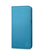 SHIELDON iPhone 15 Genuine Leather Wallet Case, iPhone 15 Flip Case - Full Grain Light Blue