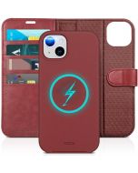 TUCCH iPhone 15 Plus Magnetic Detachable Leather Case, iPhone 15 Plus 2in1 Wallet Case - Dark Red