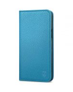 SHIELDON iPhone 15 Plus Genuine Leather Wallet Case, iPhone 15 Plus Cell Phone Case - Full Grain Light Blue