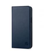 SHIELDON iPhone 15 Plus Genuine Leather Wallet Case, iPhone 15 Plus Magnetic Closure Cover - Navy Blue