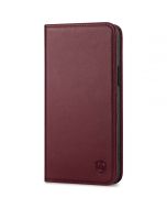 SHIELDON iPhone 15 Plus Genuine Leather Wallet Case, iPhone 15 Plus Card Holder Phone Case - Wine Red