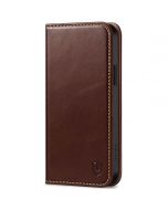 SHIELDON iPhone 15 Plus Genuine Leather Wallet Case, iPhone 15 Plus Front Cover Leather Case - Retro Coffee