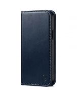 SHIELDON iPhone 15 Plus Genuine Leather Wallet Case, iPhone 15 Plus Phone Case - Retro Dark Blue