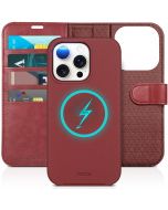 TUCCH iPhone 15 Pro Magnetic Detachable Leather Case, iPhone 15 Pro 2in1 Wallet Case - Dark Red