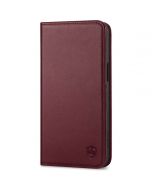 SHIELDON iPhone 15 Pro Max Genuine Leather Wallet Case, iPhone 15 Pro Max Magnetic Closure Phone Cover - Wine Red