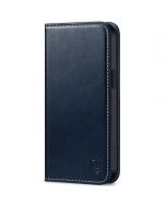 SHIELDON iPhone 15 Pro Max Genuine Leather Wallet Case, iPhone 15 Pro Max Mobile Phone Case - Retro Dark Blue