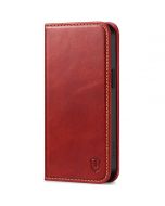 SHIELDON iPhone 15 Pro Max Genuine Leather Wallet Case, iPhone 15 Pro Max Cell Phone Case - Retro Red