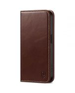 SHIELDON iPhone 15 Pro Genuine Leather Wallet Case, iPhone 15 Pro Front Cover Leather Case - Retro Coffee