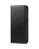 SHIELDON iPhone 15 Genuine Leather Wallet Case, iPhone 15 Magnet Phone Case - Retro Black