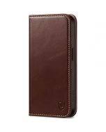 SHIELDON iPhone 15 Genuine Leather Wallet Case, iPhone 15 Magnetic Closure Cover - Retro Coffee