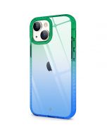 SHIELDON iPhone 13 Mini Clear Case Anti-Yellowing, Transparent Thin Slim Anti-Scratch Shockproof PC+TPU Case with Tempered Glass Screen Protector for iPhone 13 Mini - Green Blue Gradient