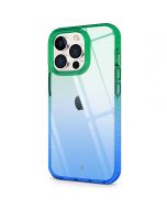 SHIELDON iPhone 13 Clear Case Anti-Yellowing, Transparent Thin Slim Anti-Scratch Shockproof PC+TPU Case with Tempered Glass Screen Protector for iPhone 13 - Blue Green Gradient