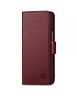 SHIELDON SAMSUNG Galaxy Z Fold3 Wallet Case, Genuine Leather Cases with S Pen Holder, Shockproof RFID Blocking Kickstand Book Style Dual Magnetic Tab Closure Cover - Wine Red