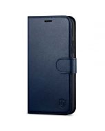 SHIELDON iPhone 13 Mini Genuine Leather Case, iPhone 13 Mini Wallet Cover with Magnetic Clasp Closure - Navy Blue