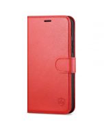 SHIELDON iPhone 13 Mini Genuine Leather Case, iPhone 13 Mini Wallet Cover with Magnetic Clasp Closure - Red
