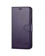 SHIELDON iPhone 13 Wallet Case, iPhone 13 Genuine Leather Cover Book Folio Flip Kickstand Case with Magnetic Clasp - Purple