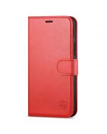 SHIELDON iPhone 13 Wallet Case, iPhone 13 Genuine Leather Cover Book Folio Flip Kickstand Case with Magnetic Clasp - Red