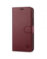 SHIELDON iPhone 13 Wallet Case, iPhone 13 Genuine Leather Cover Book Folio Flip Kickstand Case with Magnetic Clasp - Wine Red