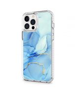 SHIELDON iPhone 13 Pro Max Clear Case Anti-Yellowing, Transparent Thin Slim Anti-Scratch Shockproof PC+TPU Case with Tempered Glass Screen Protector for iPhone 13 Pro Max 5G - Print Light Blue Marble