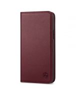 SHIELDON iPhone 13 Wallet Case, iPhone 13 Genuine Leather Cover with RFID Blocking, Book Folio Flip Kickstand Magnetic Closure - Wine Red