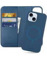 SHIELDON iPhone 15 Magnetic Leather Detachable Wallet Cover, iPhone 15 MagSafe & Wireless Charging Compatible Case - Royal Blue