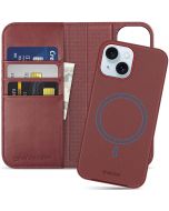 SHIELDON iPhone 15 Magnetic Detachable Leather Case, iPhone 15 MagSafe & Wireless Charging Compatible Case - Wine Red