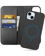 SHIELDON iPhone 15 Plus Detachable Magnetic Wallet Case, iPhone 15 Plus Genuine Leather Case,  MagSafe & Qi wireless charging Compatible - Black