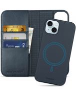 SHIELDON iPhone 15 Plus Detachable Magnetic Wallet Case, iPhone 15 Plus Genuine Leather Case,  2in1 MagSafe Compatible - Navy Blue