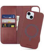 SHIELDON iPhone 15 Plus Detachable Magnetic Wallet Case, iPhone 15 Plus Genuine Leather Case,  Support Qi wireless charging - Wine Red