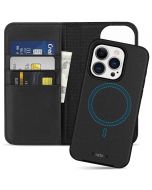 SHIELDON iPhone 15 Pro Detachable Magnetic Wallet Case, iPhone 15 Pro Genuine Leather Case,  MagSafe & Qi wireless charging Compatible - Black