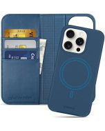 SHIELDON iPhone 15 Pro Detachable Magnetic Wallet Case, iPhone 15 Pro Genuine Leather Case,  Support Qi wireless charging - Royal Blue