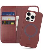 SHIELDON iPhone 15 Pro Detachable Magnetic Wallet Case, iPhone 15 Pro Genuine Leather Case,  2in1 MagSafe Compatible - Wine Red