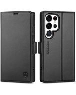 SHIELDON SAMSUNG Galaxy S24 Ultra Wallet Case, SAMSUNG S24 Ultra Leather Cover Flip Folio Book Case - Black