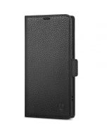 SHIELDON SAMSUNG Galaxy S24 Ultra Wallet Case, SAMSUNG S24 Ultra Leather Cover Flip Folio Book Case - Black - Full Grain