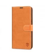 SHIELDON iPhone 14 Wallet Case, iPhone 14 Genuine Leather Cover Book Folio Flip Kickstand Case with Magnetic Clasp - Brown