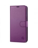 SHIELDON iPhone 14 Wallet Case, iPhone 14 Genuine Leather Cover Book Folio Flip Kickstand Case with Magnetic Clasp - Light Purple