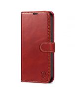 SHIELDON iPhone 14 Wallet Case, iPhone 14 Genuine Leather Cover Book Folio Flip Kickstand Case with Magnetic Clasp - Red - Retro