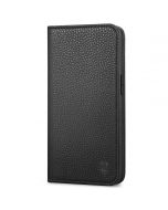 SHIELDON iPhone 14 Wallet Case, iPhone 14 Genuine Leather Cover with RFID Blocking, Book Folio Flip Kickstand Magnetic Closure - Black - Litchi Pattern