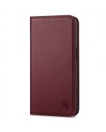 SHIELDON iPhone 14 Wallet Case, iPhone 14 Genuine Leather Cover with RFID Blocking, Book Folio Flip Kickstand Magnetic Closure - Wine Red