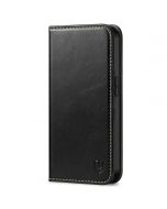 SHIELDON iPhone 14 Wallet Case, iPhone 14 Genuine Leather Cover with RFID Blocking, Book Folio Flip Kickstand Magnetic Closure - Black - Retro