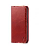 SHIELDON iPhone 14 Wallet Case, iPhone 14 Genuine Leather Cover with RFID Blocking, Book Folio Flip Kickstand Magnetic Closure - Red - Retro
