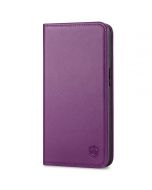 SHIELDON iPhone 14 Card Holder Case, iPhone 14 Genuine Leather Cover with RFID Blocking, Book Folio Flip Kickstand Magnetic Closure - Purple