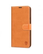 SHIELDON iPhone 14 Plus Wallet Case, iPhone 14 Plus Genuine Leather Cover Book Folio Flip Kickstand Case with Magnetic Clasp - Brown