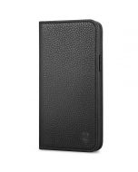 SHIELDON iPhone 14 Plus Wallet Case, iPhone 14 Plus Genuine Leather Cover with RFID Blocking, Book Folio Flip Kickstand Magnetic Closure - Black - Litchi Pattern